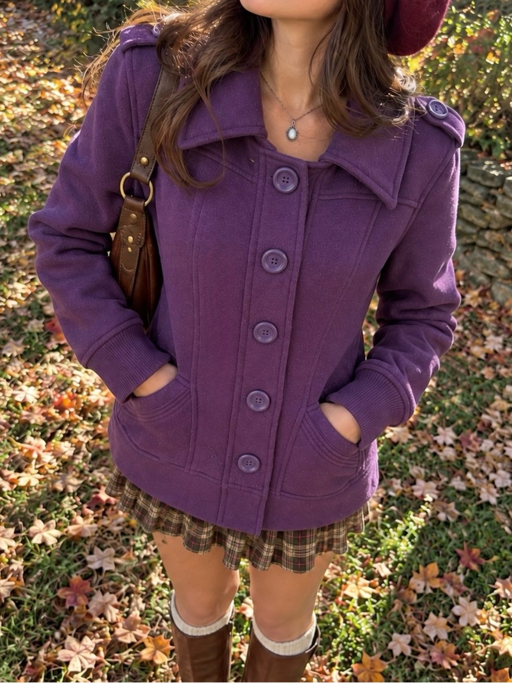 Love Tree Purple Military-Inspired Button Front Jacket Coat Size M